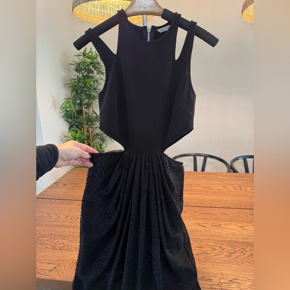 Ronny Kobo Black Cutout Textured Midi Dress Women’s Size Small Bodycon Cocktail